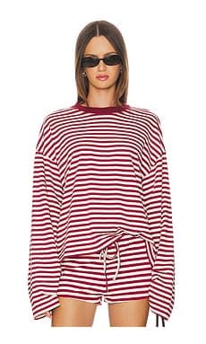LIONESS Bloom Long Sleeve Top in Wine Stripe from Revolve.com